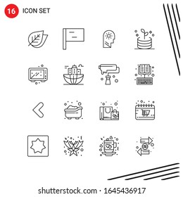 Colección de 16 iconos vectoriales al estilo de línea. Símbolos de esquema perfecto para Web y Mobile. Señales de icono de línea en fondo blanco. 16 Iconos.