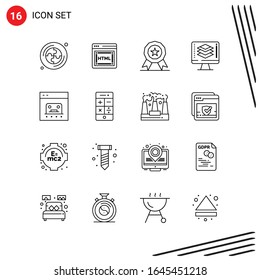 Colección de 16 iconos vectoriales al estilo de línea. Símbolos de esquema perfecto para Web y Mobile. Señales de icono de línea en fondo blanco. 16 Iconos.
