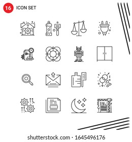 Collection of 16 Vector Icons in Line style. Pixle Perfect Outline Symbols for Web and Mobile. Line Icon Signs on White Background. 16 Icons.