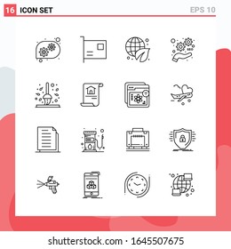 Collection of 16 Vector Icons in Line style. Modern Outline Symbols for Web and Mobile. Line Icon Sign Isolated on White Background. 16 Icons.