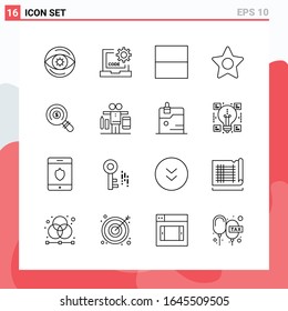 Collection of 16 Vector Icons in Line style. Modern Outline Symbols for Web and Mobile. Line Icon Sign Isolated on White Background. 16 Icons.