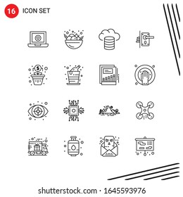 Collection of 16 Vector Icons in Line style. Pixle Perfect Outline Symbols for Web and Mobile. Line Icon Signs on White Background. 16 Icons.