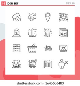 Collection of 16 Vector Icons in Line style. Modern Outline Symbols for Web and Mobile. Line Icon Sign Isolated on White Background. 16 Icons.