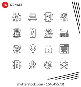 Collection of 16 Vector Icons in Line style. Pixle Perfect Outline Symbols for Web and Mobile. Line Icon Signs on White Background. 16 Icons.