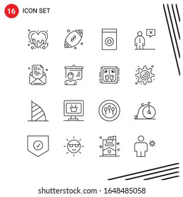Colección de 16 iconos vectoriales al estilo de línea. Símbolos de esquema perfecto para Web y Mobile. Señales de icono de línea en fondo blanco. 16 Iconos.