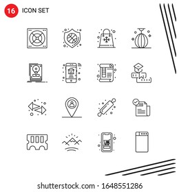 Collection of 16 Vector Icons in Line style. Pixle Perfect Outline Symbols for Web and Mobile. Line Icon Signs on White Background. 16 Icons.