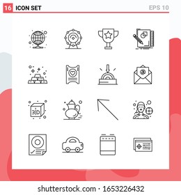 Colección de 16 iconos vectoriales al estilo de línea. Símbolos de esquema modernos para web y móvil. Signo de icono de línea aislado en fondo blanco. 16 Iconos.