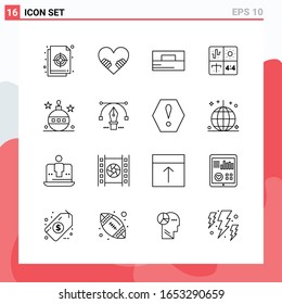 Collection of 16 Vector Icons in Line style. Modern Outline Symbols for Web and Mobile. Line Icon Sign Isolated on White Background. 16 Icons.