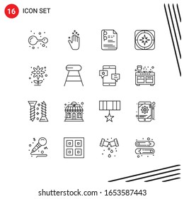 Collection of 16 Vector Icons in Line style. Pixle Perfect Outline Symbols for Web and Mobile. Line Icon Signs on White Background. 16 Icons.