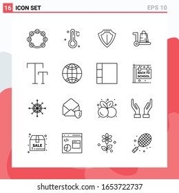 Collection of 16 Vector Icons in Line style. Modern Outline Symbols for Web and Mobile. Line Icon Sign Isolated on White Background. 16 Icons.