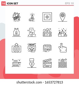 Collection of 16 Vector Icons in Line style. Modern Outline Symbols for Web and Mobile. Line Icon Sign Isolated on White Background. 16 Icons.
