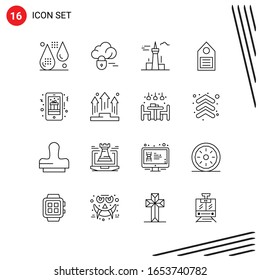 Collection of 16 Vector Icons in Line style. Pixle Perfect Outline Symbols for Web and Mobile. Line Icon Signs on White Background. 16 Icons.