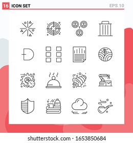 Collection of 16 Vector Icons in Line style. Modern Outline Symbols for Web and Mobile. Line Icon Sign Isolated on White Background. 16 Icons.