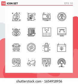 Collection of 16 Vector Icons in Line style. Modern Outline Symbols for Web and Mobile. Line Icon Sign Isolated on White Background. 16 Icons.