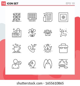 Colección de 16 iconos vectoriales al estilo de línea. Símbolos de esquema modernos para web y móvil. Signo de icono de línea aislado en fondo blanco. 16 Iconos.