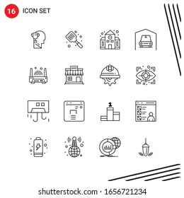 Collection of 16 Vector Icons in Line style. Pixle Perfect Outline Symbols for Web and Mobile. Line Icon Signs on White Background. 16 Icons.