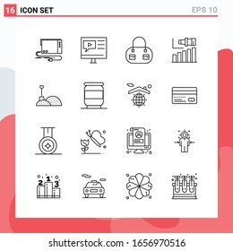 Collection of 16 Vector Icons in Line style. Modern Outline Symbols for Web and Mobile. Line Icon Sign Isolated on White Background. 16 Icons.