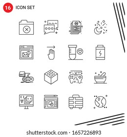 Collection of 16 Vector Icons in Line style. Pixle Perfect Outline Symbols for Web and Mobile. Line Icon Signs on White Background. 16 Icons.