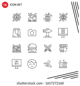 Collection of 16 Vector Icons in Line style. Pixle Perfect Outline Symbols for Web and Mobile. Line Icon Signs on White Background. 16 Icons.