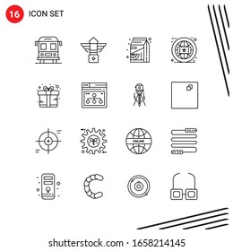 Collection of 16 Vector Icons in Line style. Pixle Perfect Outline Symbols for Web and Mobile. Line Icon Signs on White Background. 16 Icons.