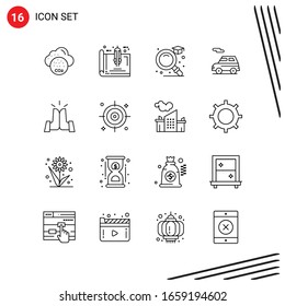 Collection of 16 Vector Icons in Line style. Pixle Perfect Outline Symbols for Web and Mobile. Line Icon Signs on White Background. 16 Icons.
