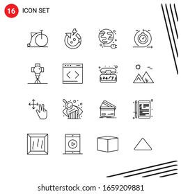 Kollektion von 16 Vektorsymbol im Line-Stil. Pixle Perfect Outline Symbole für Web und Mobile. Liniensymbole auf weißem Hintergrund. 16 Symbole.