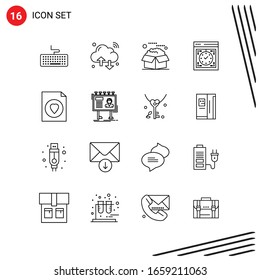 Collection of 16 Vector Icons in Line style. Pixle Perfect Outline Symbols for Web and Mobile. Line Icon Signs on White Background. 16 Icons.