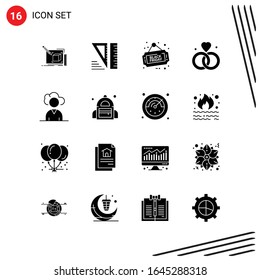 Collection of 16 Vector Icons in solid style. Pixle Perfect Glyph Symbols for Web and Mobile. Solid Icon Signs on White Background. 16 Icons.