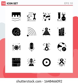 Collection of 16 Vector Icons in solid style. Modern Glyph Symbols for Web and Mobile. Solid Icon Sign Isolated on White Background. 16 Icons.