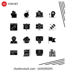 Collection of 16 Vector Icons in solid style. Pixle Perfect Glyph Symbols for Web and Mobile. Solid Icon Signs on White Background. 16 Icons.