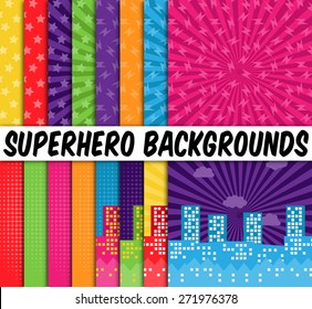 Collection of 16 Vector Superhero Themed Backgrounds