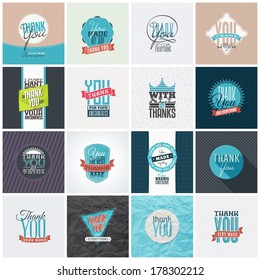 Collection of 16 vintage Thank You card designs. Well structured vector file with each card template on separate layer.