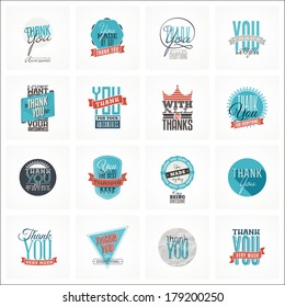 Collection of 16 vintage Thank You card designs. Well structured vector file with each card template on separate layer.