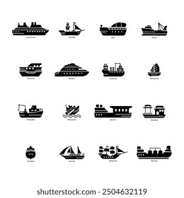 Collection of 16 Watercraft Solid Icons 

