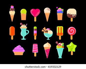 Collection of 17 vector ice cream vector icons. Flat style illustration.
