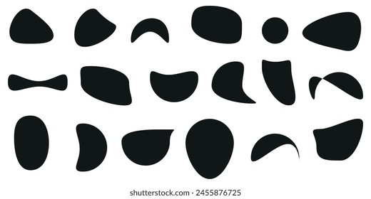 Collection of 18 blob shapes. Collection of abstract vector stains for your design. Drops differ in style.