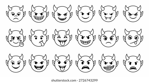 Coleção de 18 expressões faciais diferentes do diabo