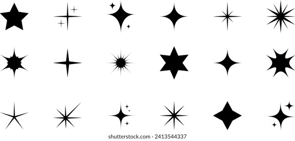 Collection of 18 Icons vector illustration. Star and sparkle set.