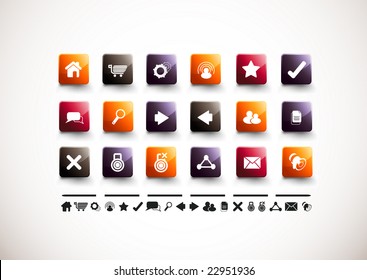 A collection of 18 internet and website icons.