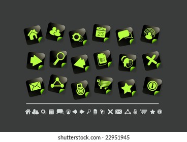A collection of 18 internet and website icons.