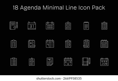 Collection of 18 Minimal Line-style vector icons for Agenda, designed for clarity and versatility.