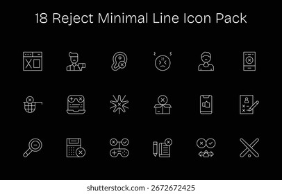 Sammlung von 18 Minimal Line-Stil Vektorsymbole für Ablehnen, für Klarheit und Vielseitigkeit entwickelt.