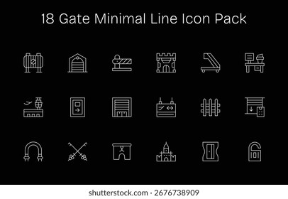 Colección de 18 iconos vectoriales de estilo de línea minimalista para Gate, diseñados para mayor claridad y versatilidad.