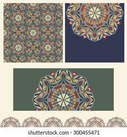 Collection of 2 cards, seamless TILE  pattern and a Lace border. Ornament design, vintage