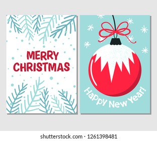 Collection of 2 Christmas card templates. Christmas Posters. Vector illustration. Template for greeting, congratulations, Hand drawn cards for winter holidays.