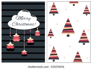Collection of 2 Christmas card templates. Christmas Posters set. Vector illustration. New Year collection. Greeting seasonal for scrapbooking and invitations.