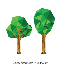 Collection of 2 different origami tree isolated on white background