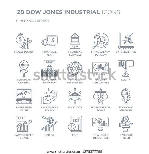 Collection 20 Dow Jones Industrial Linear Stock Vector Royalty