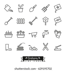 Collection of 20 gardening vector line icons