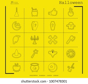 Collection of 20 halloween icons. Vector illustration in thin line style